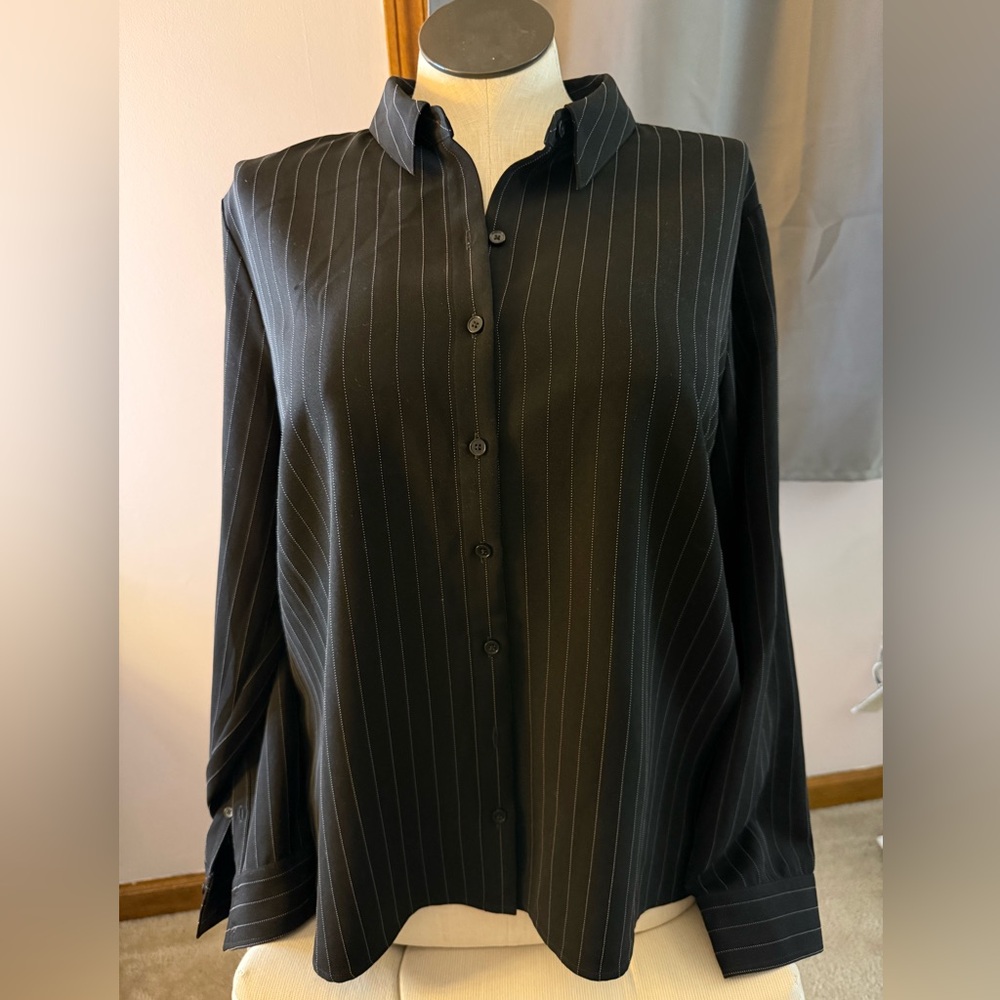Express Black Pinstripe Button-Up Blouse